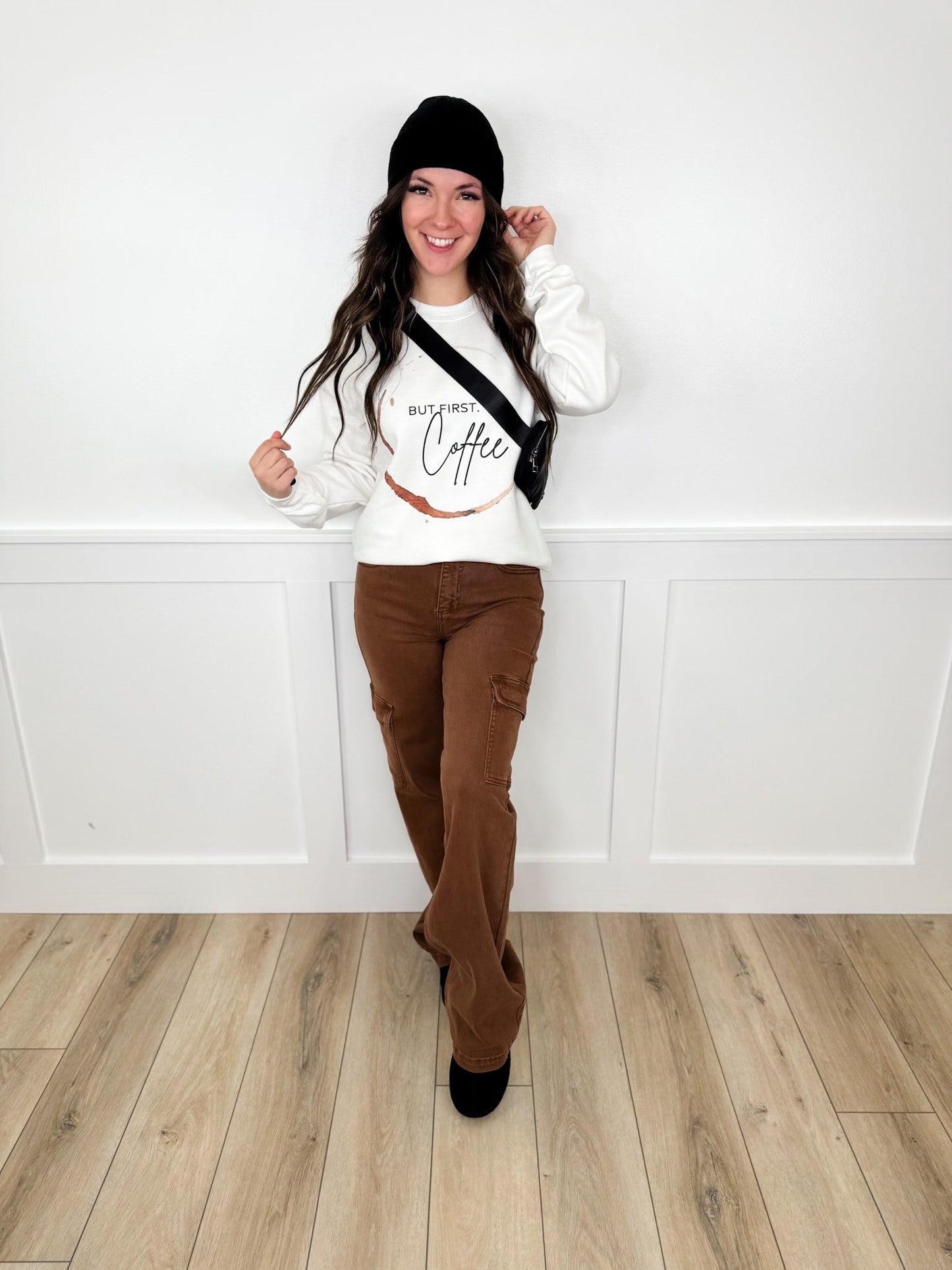 Risen Finley High-Rise Wide Leg Jeans - Brown (Cargo, Non Distressed)