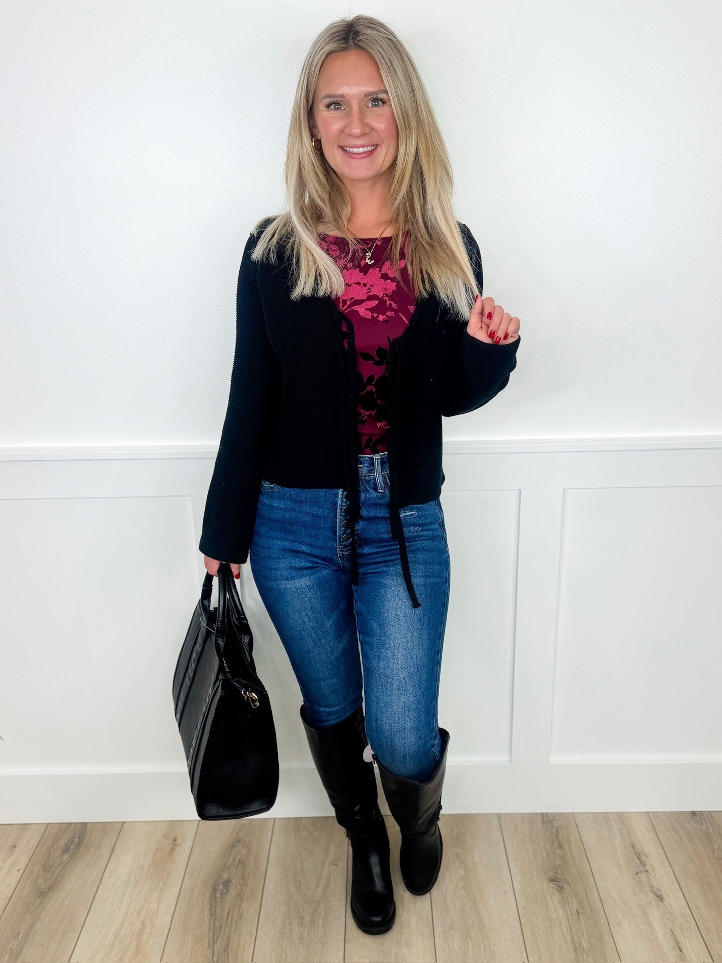 Saige Lana Tummy Control Distressed High-Rise Button Fly Raw Hem Skinny Dark Wash Avery Mae Blue Jeans