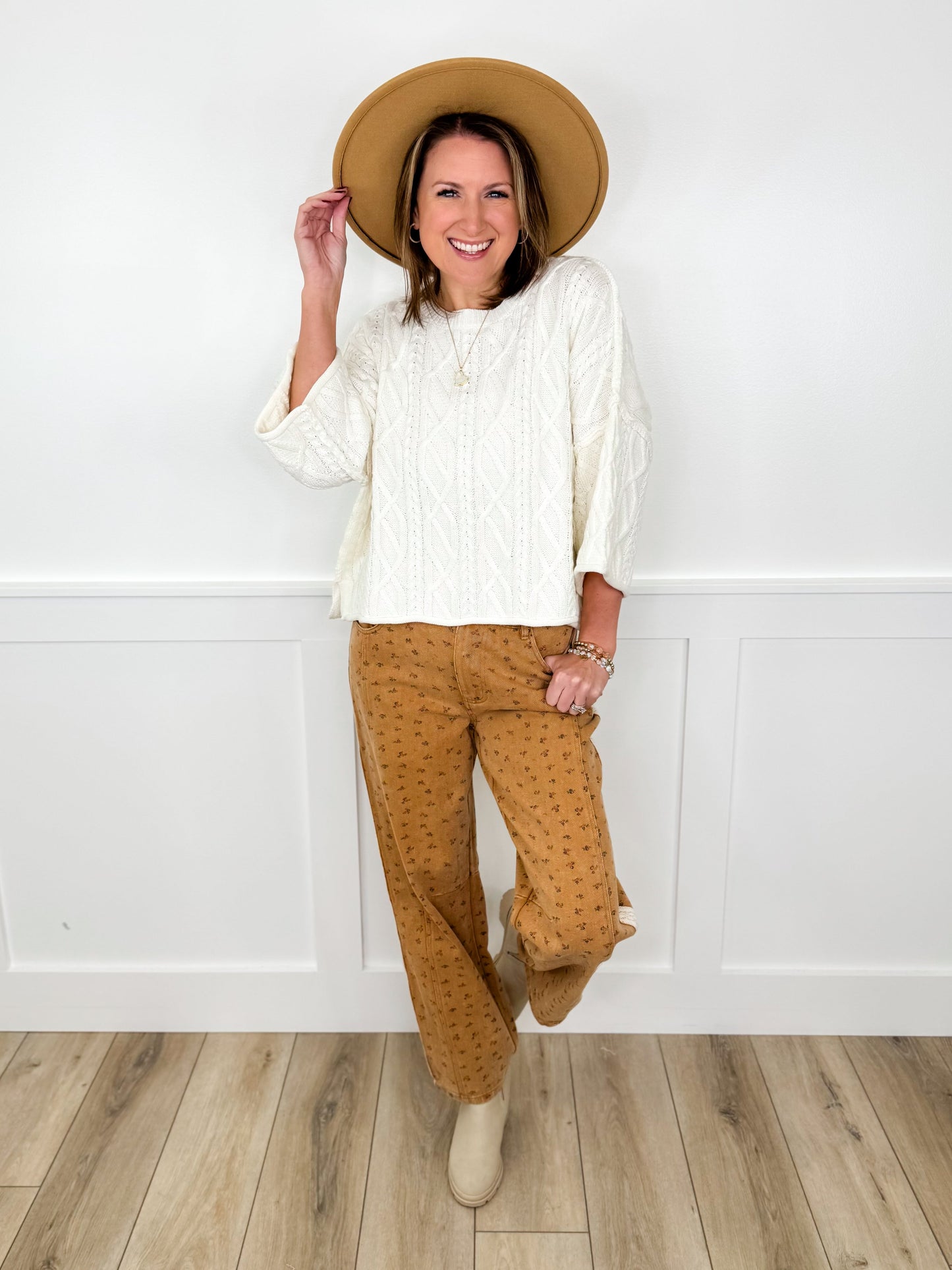 Soft Petals High-Rise Cotton Wide Leg Camel Avery Mae Bottoms