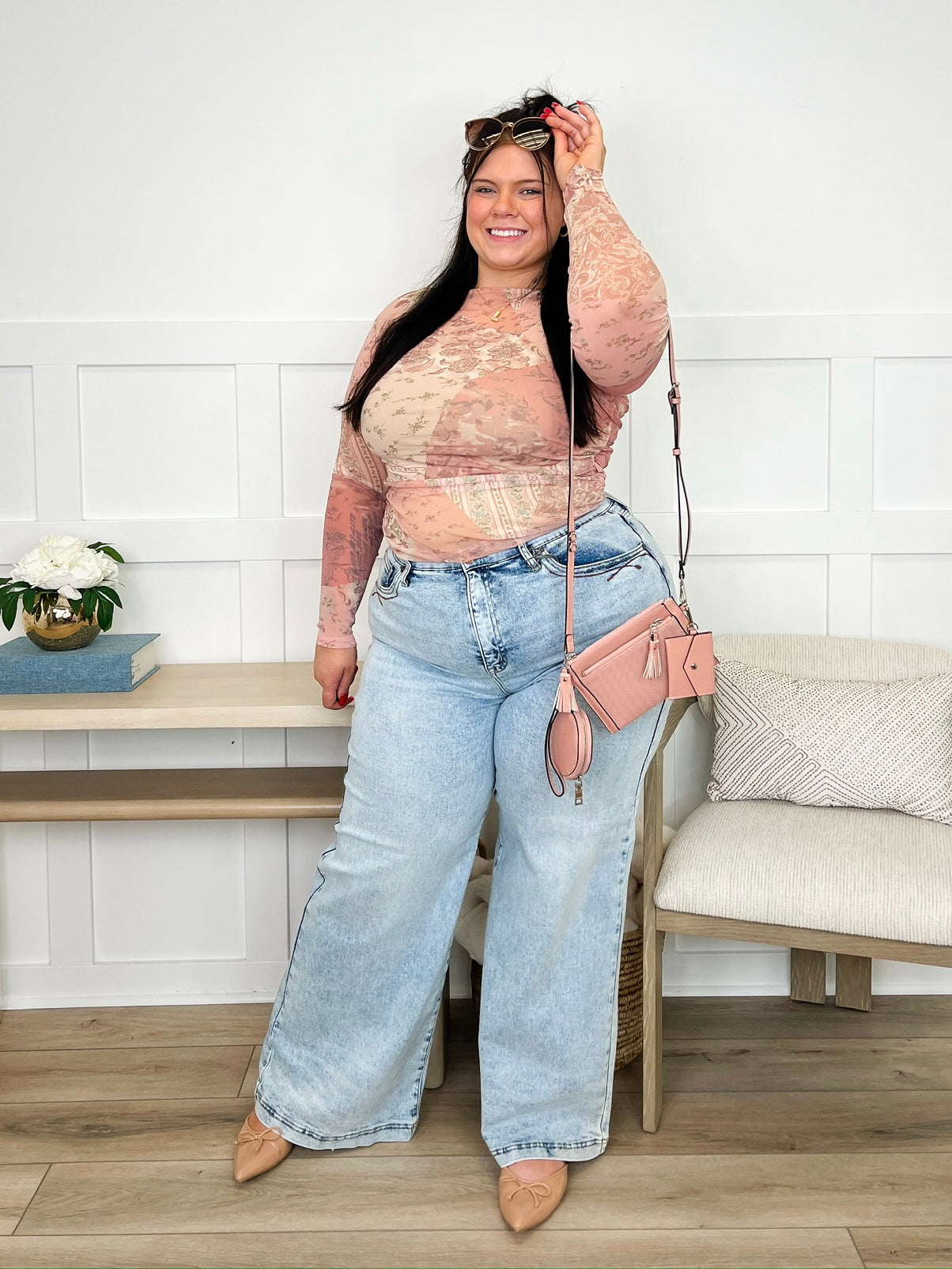 Saige Kendell Tummy Control Wide Leg Jeans - Light Wash (Non Distressed)