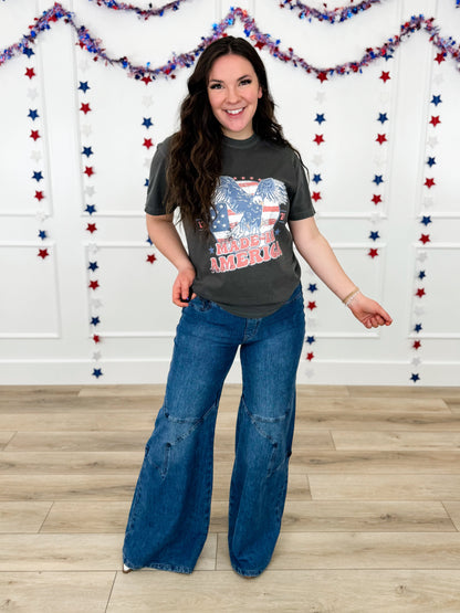 Saige Skylar High-Rise Wide Leg Jeans - Medium Wash (Pull On, Non Distressed)