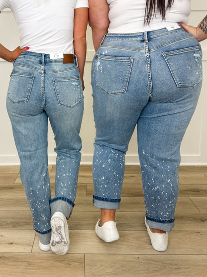 Judy Blue Jovie Mid-Rise Boyfriend Jeans - Medium Wash (Bleached, Distressed)