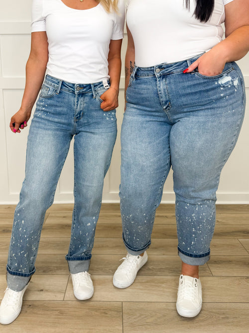 Judy Blue Jovie Mid-Rise Boyfriend Jeans - Medium Wash (Bleached, Distressed)