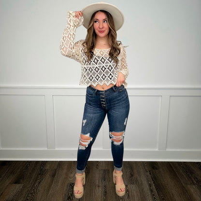 Judy Blue Emerson Distressed High-Rise Button Fly Skinny Dark Wash Jeans