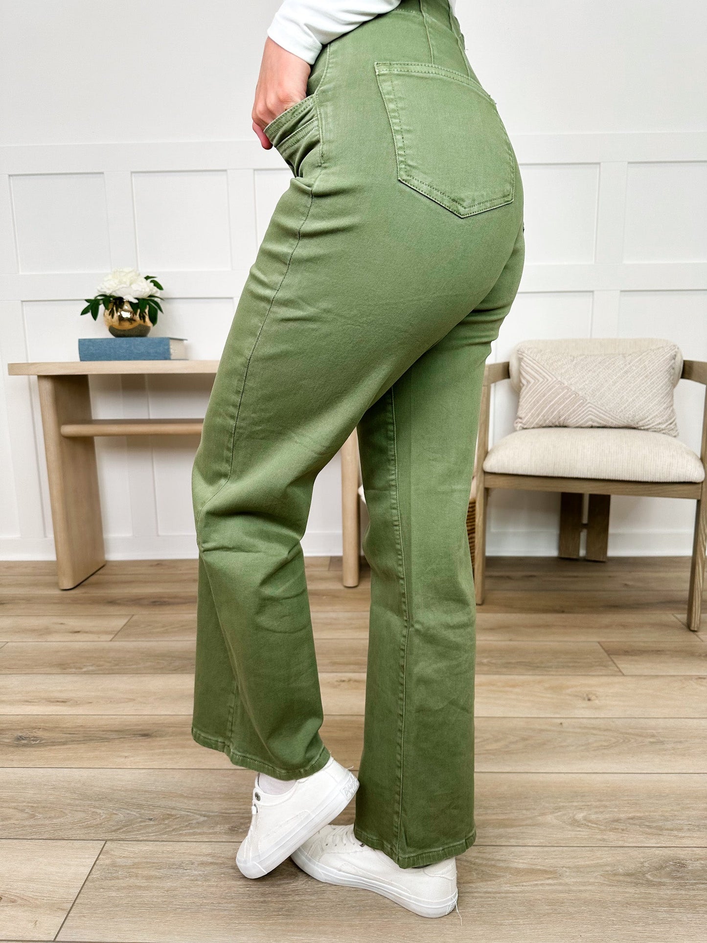 Mica Zoe High-Rise Wide Leg Jeans - Green (Non-Distressed)