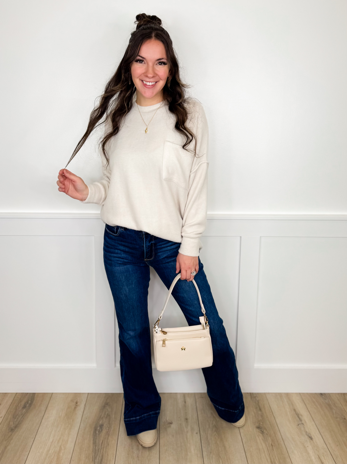 Risen Jada Tummy Control High-Rise Flare Dark Wash Blue Jeans