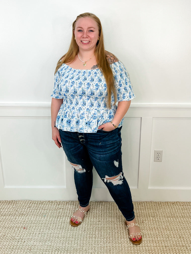 Judy Blue Emerson Distressed High-Rise Button Fly Skinny Dark Wash Jeans