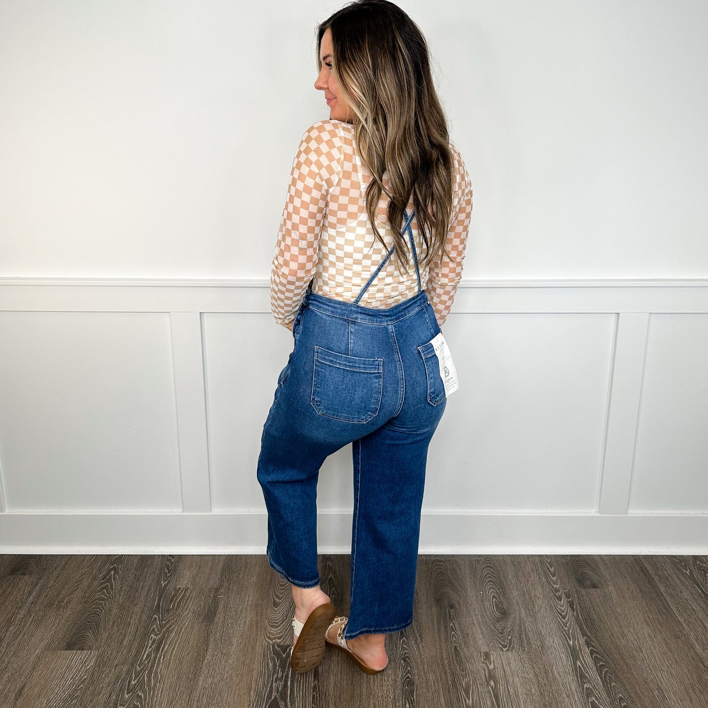 Risen Dakota Wide Leg Cropped Dark Wash Overalls