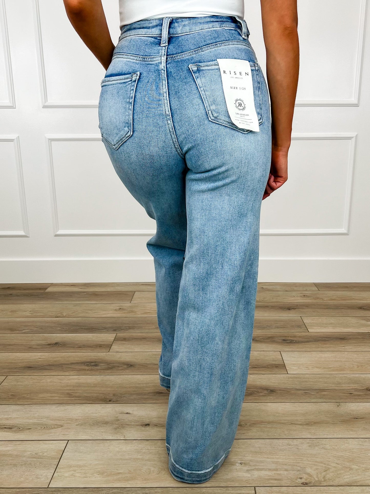 Risen Talia Tummy Control Wide Leg Jeans - Light Wash (Non-Distressed, Adjustable Waistband)