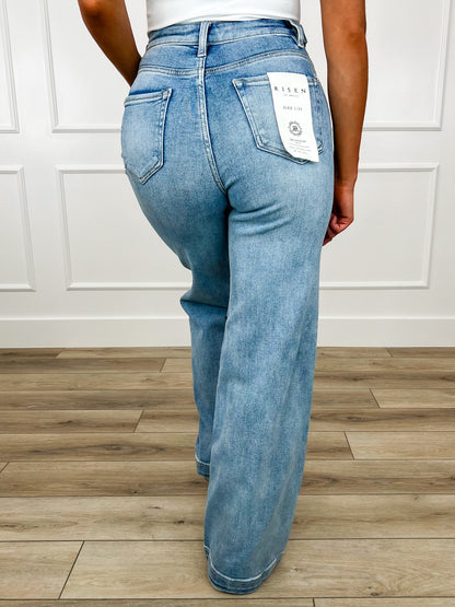 Risen Talia Tummy Control Wide Leg Jeans - Light Wash (Non-Distressed, Adjustable Waistband)
