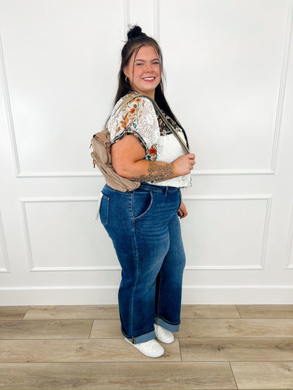 Risen Jolie Tummy Control Wide Leg Jeans - Dark Wash (Non-Distressed)