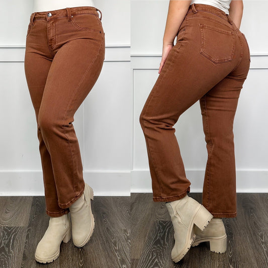 Risen Alyson Mid-Rise Straight Leg Brown Jeans