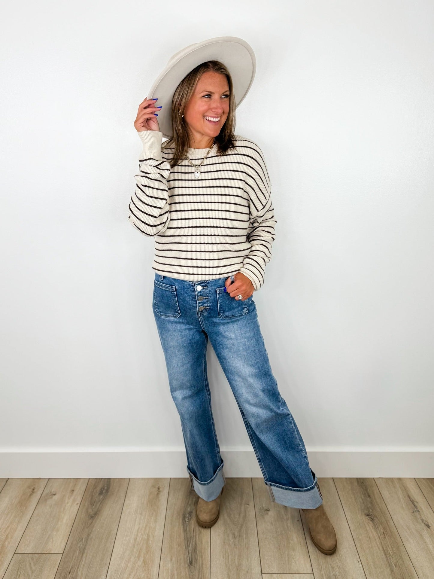 Risen Nova High-Rise Button Fly Wide Leg Medium Wash Blue Jeans