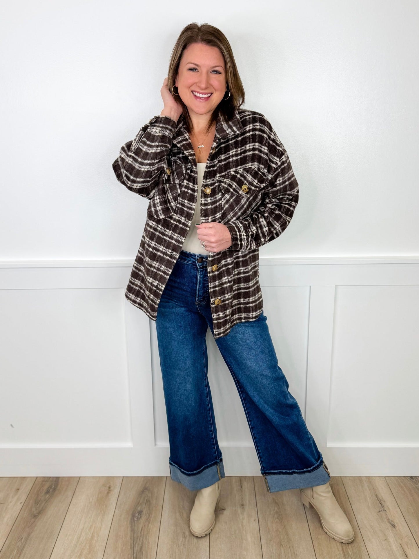 Risen Jolie Tummy Control Wide Leg Jeans - Dark Wash (Non-Distressed)