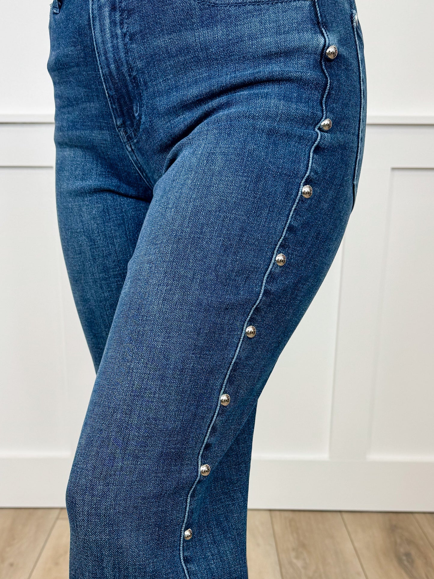 Judy Blue Sophia High-Rise Embellished Straight Leg Dark Wash Jeans