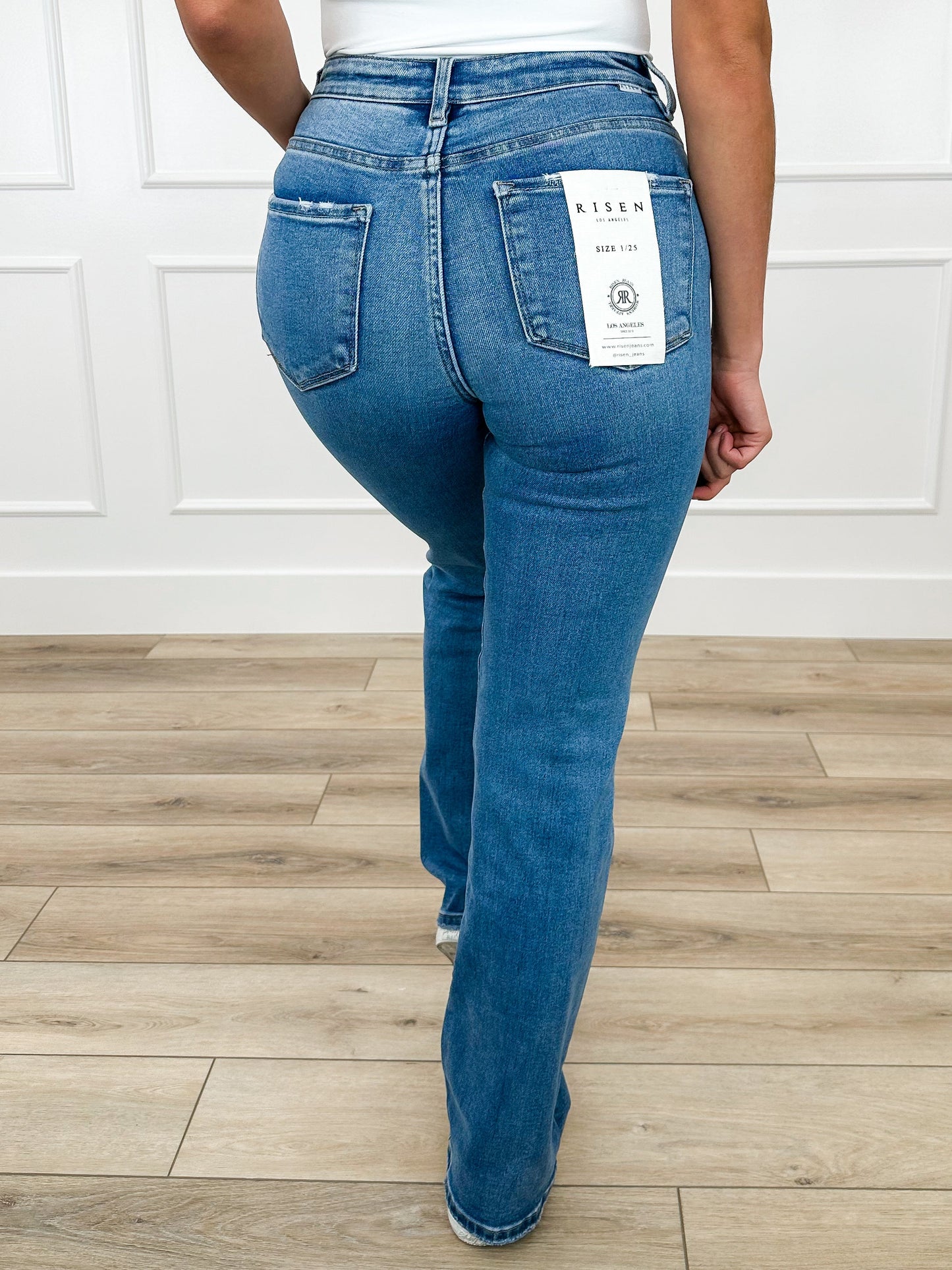 Risen Lola Tummy Control Straight Leg Jeans - Medium Wash (Distressed)