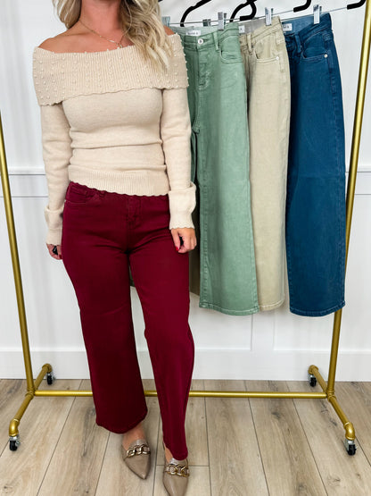 Saige Carla Tummy Control High-Rise Wide Leg Cropped Jeans - 4 colors!