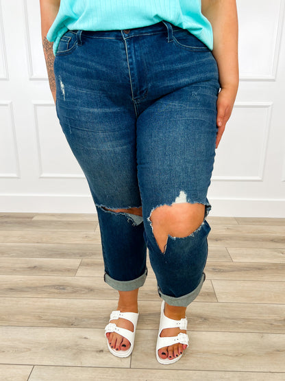 Judy Blue Janelle High-Rise Dad Jeans - Dark Wash (Distressed)