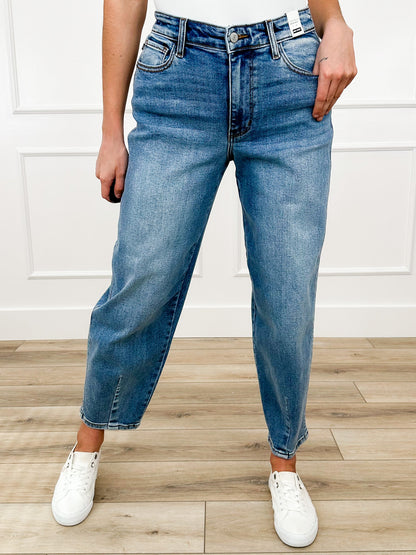 Judy Blue Kaelyn High-Rise Barrel Leg Jeans - Medium Wash (Non-Distressed)