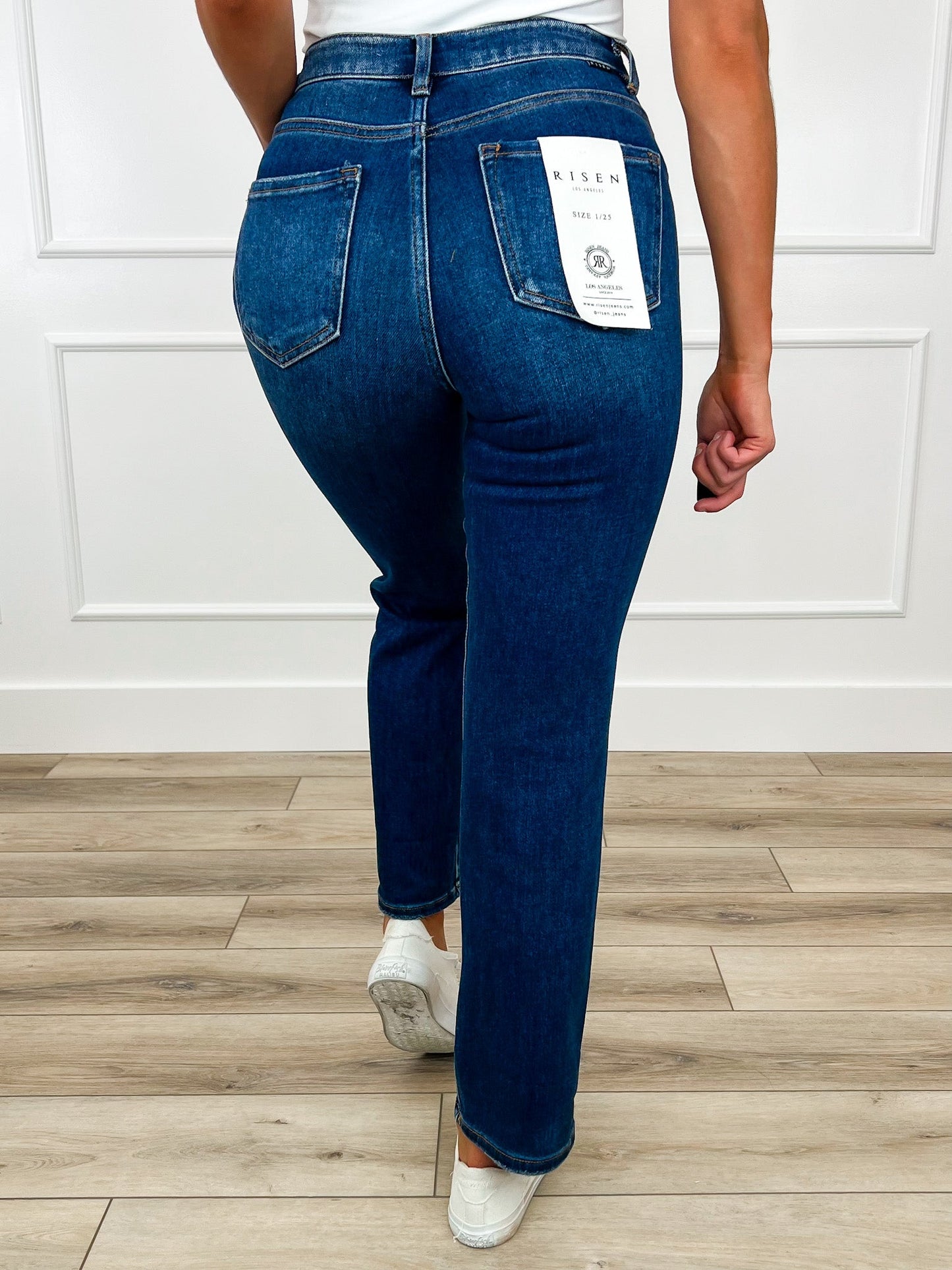 Risen Gia High-Rise Ankle Straight Leg Jeans - Dark Wash (Non-Distressed)