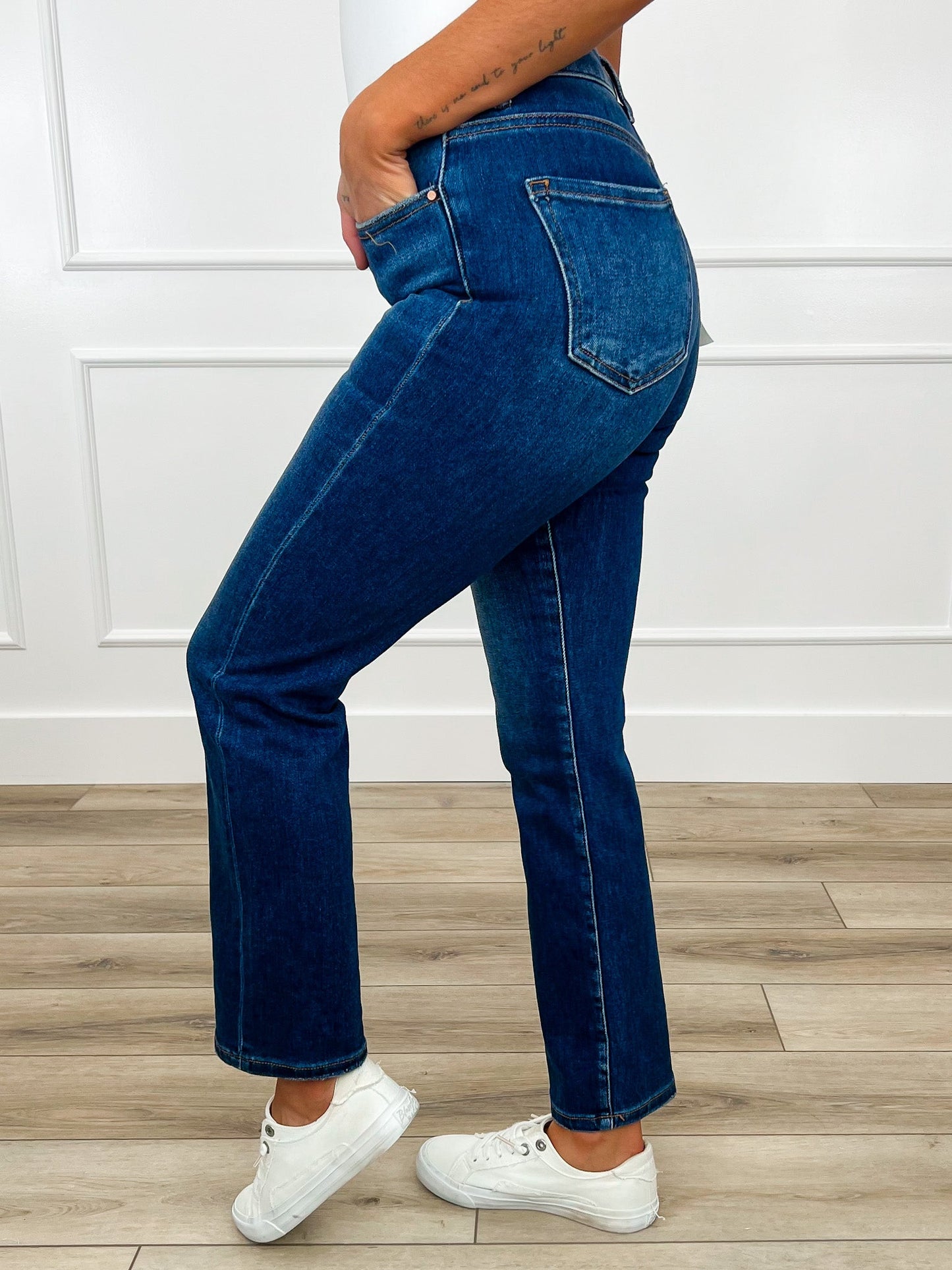 Risen Gia High-Rise Ankle Straight Leg Jeans - Dark Wash (Non-Distressed)