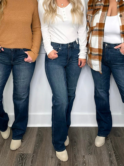 Judy Blue Hazel Tummy Control Mid-Rise Straight Leg Dark Wash Jeans - 2 options!