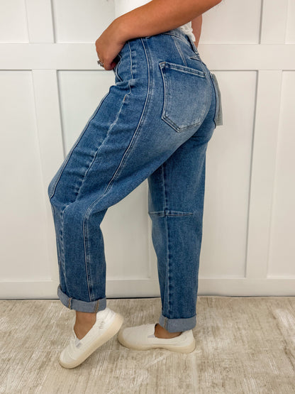 Risen Beth High-Rise Cuffed Boyfriend Medium Wash Barrel Jeans
