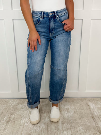 Risen Beth High-Rise Cuffed Boyfriend Medium Wash Barrel Jeans