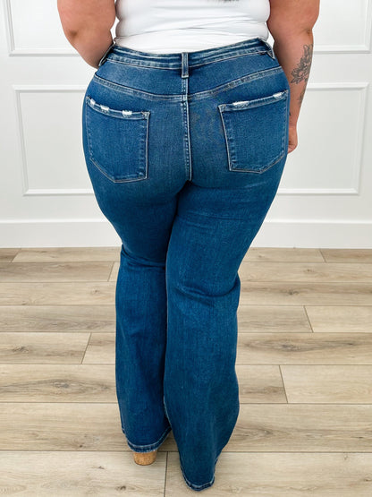 Risen Lola Tummy Control Straight Leg Jeans - Dark Wash (Distressed)