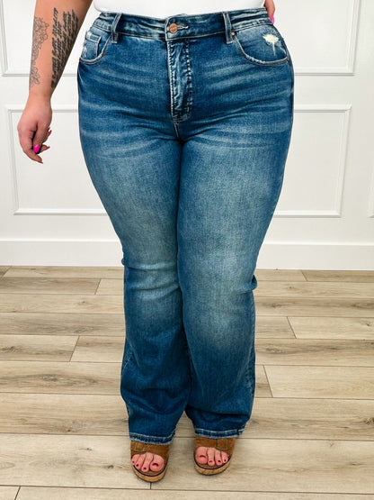 Risen Lola Tummy Control Straight Leg Jeans - Dark Wash (Distressed)