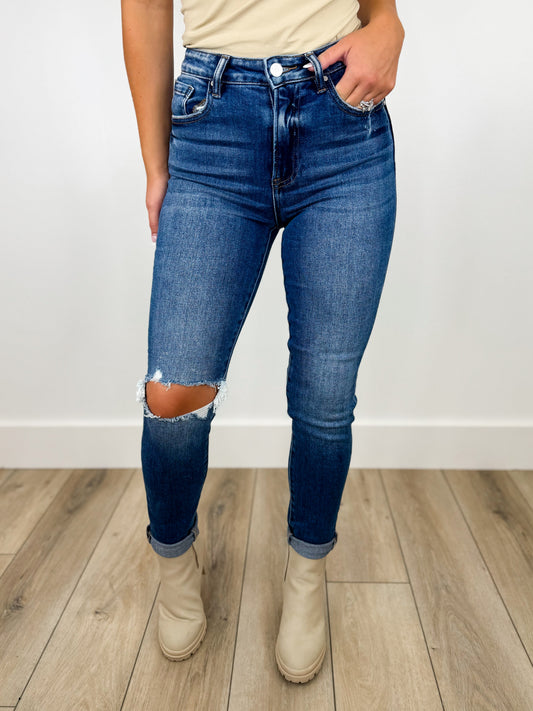 Risen Molly Distressed High-Rise Skinny Dark Wash Jeans