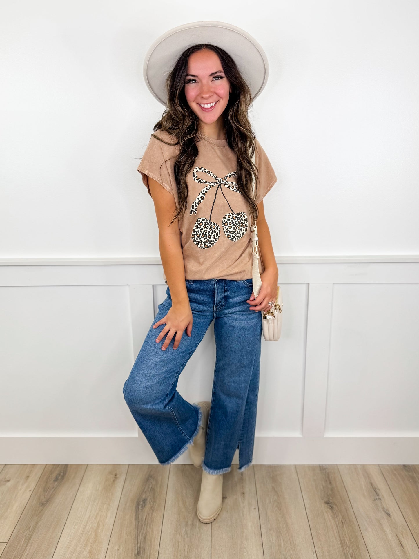 Risen Carrie Tummy Control Mid-Rise Fray Hem Wide Leg Cropped Medium Wash Jeans