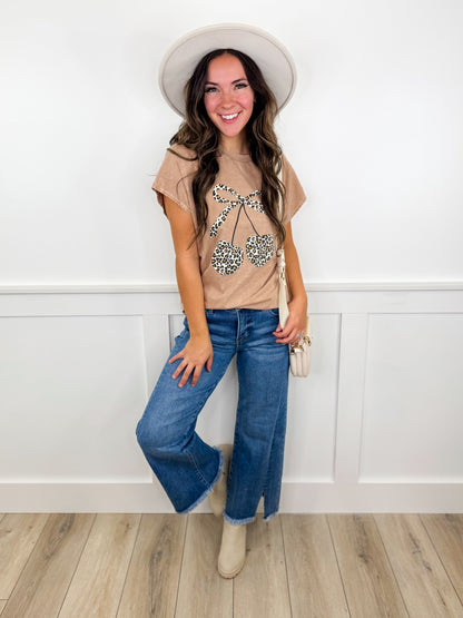 Risen Carrie Tummy Control Mid-Rise Fray Hem Wide Leg Cropped Medium Wash Jeans