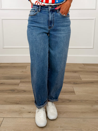 Judy Blue Kaelyn High-Rise Barrel Leg Jeans - Medium Wash (Non-Distressed)