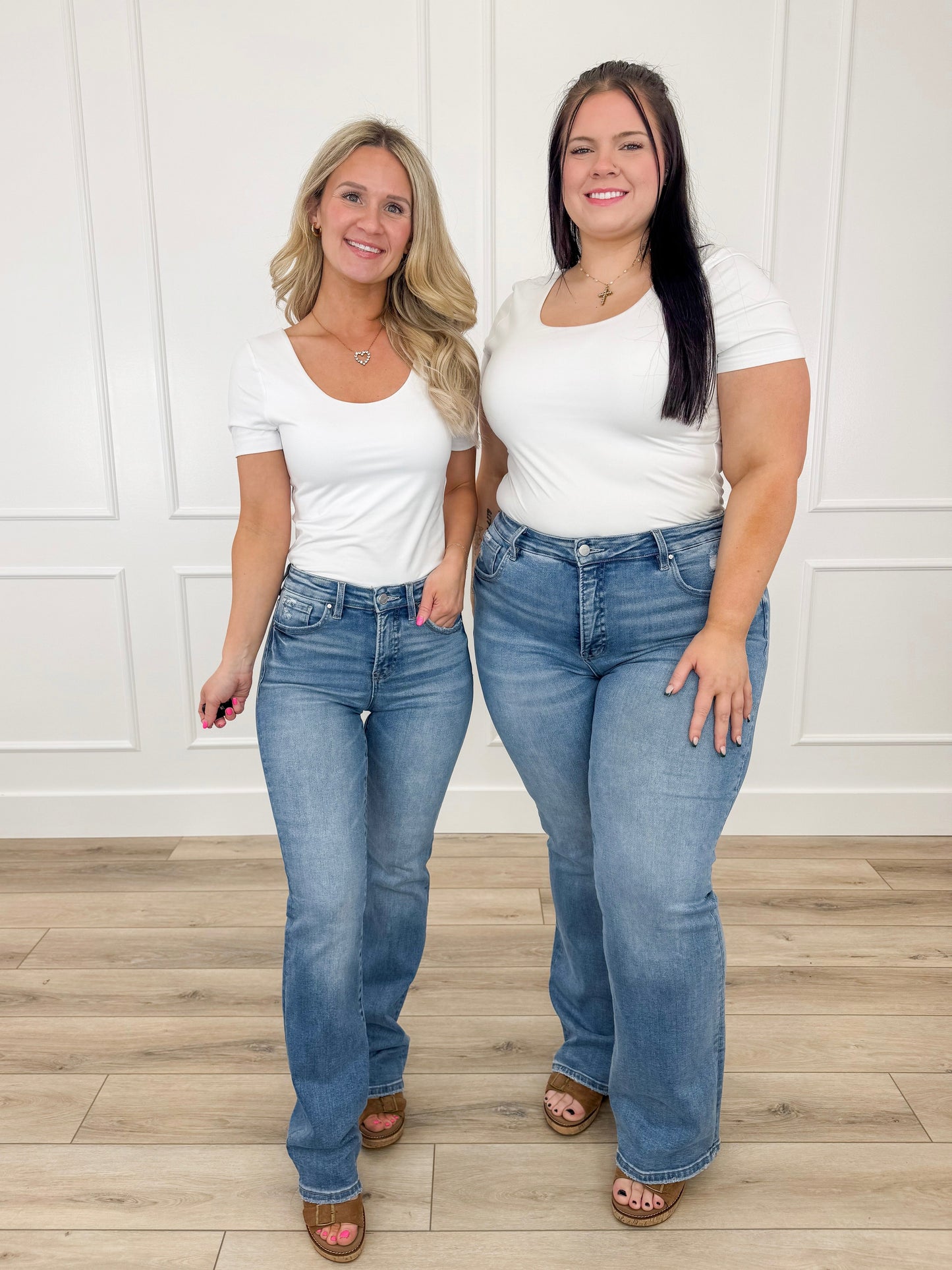 Risen Lola Tummy Control Straight Leg Jeans - Medium Wash (Distressed)