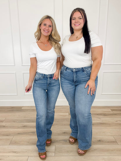 Risen Lola Tummy Control Straight Leg Jeans - Medium Wash (Distressed)