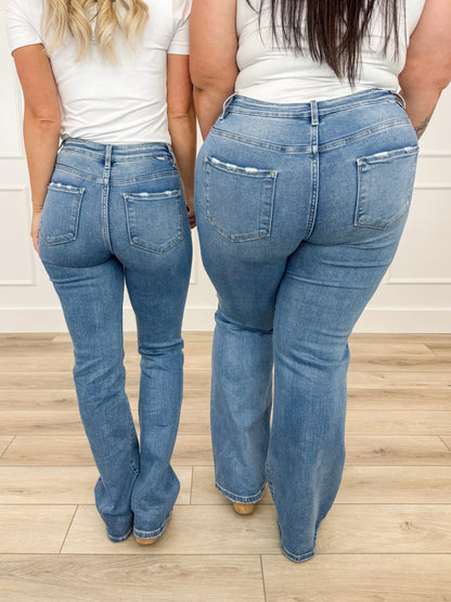Risen Lola Tummy Control Straight Leg Jeans - Medium Wash (Distressed)
