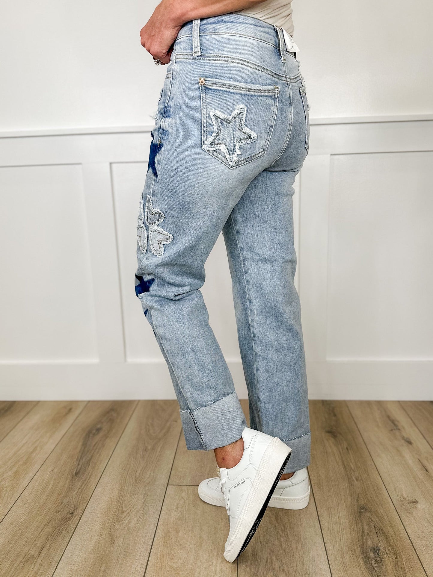 Saige Lina High-Rise Straight Leg Jeans - Light Wash (Rigid, Raw Hem, Non-Distressed)