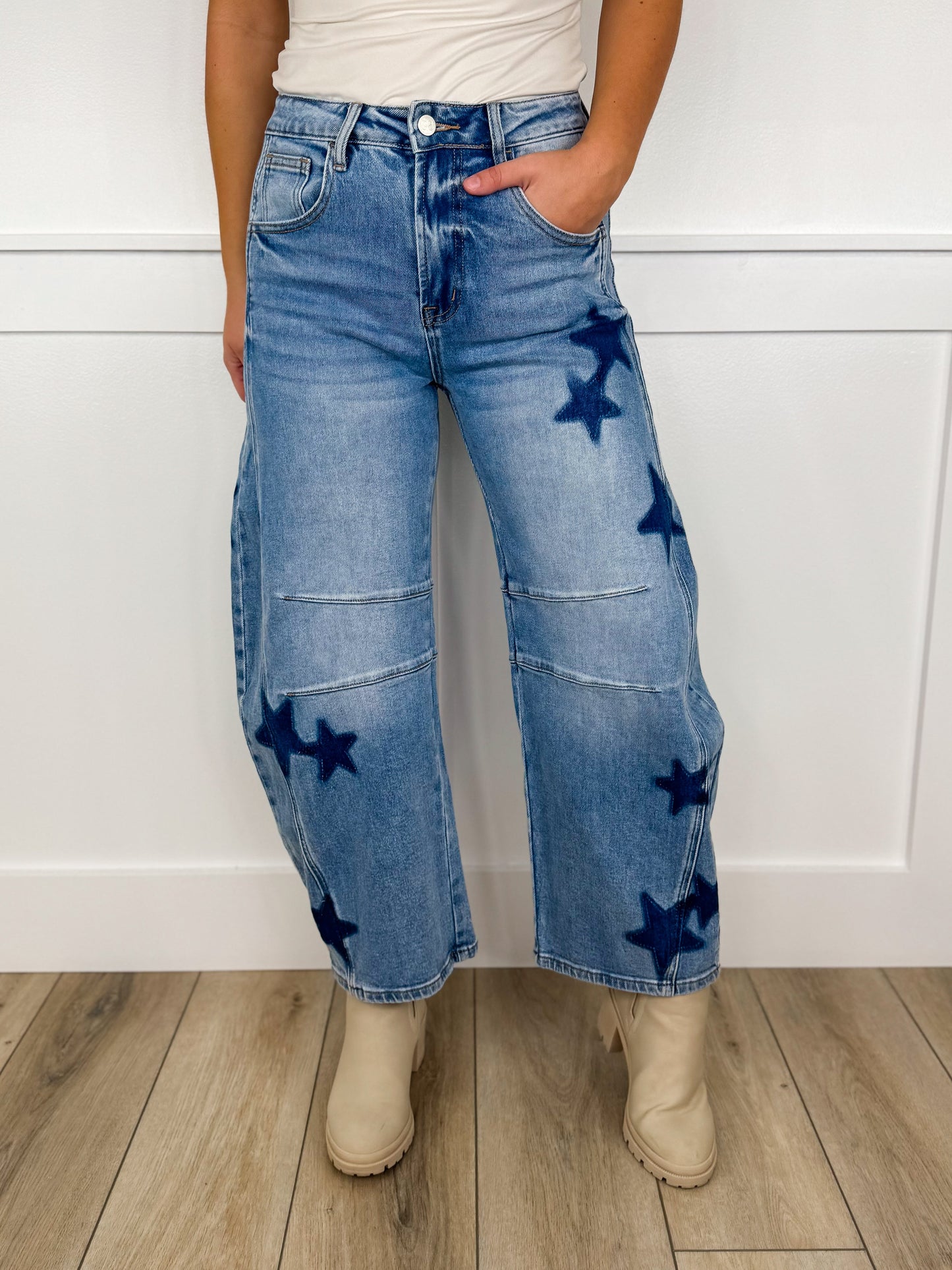 Krystal High-Rise Cropped Barrel Leg Medium Wash Avery Mae Blue Jeans