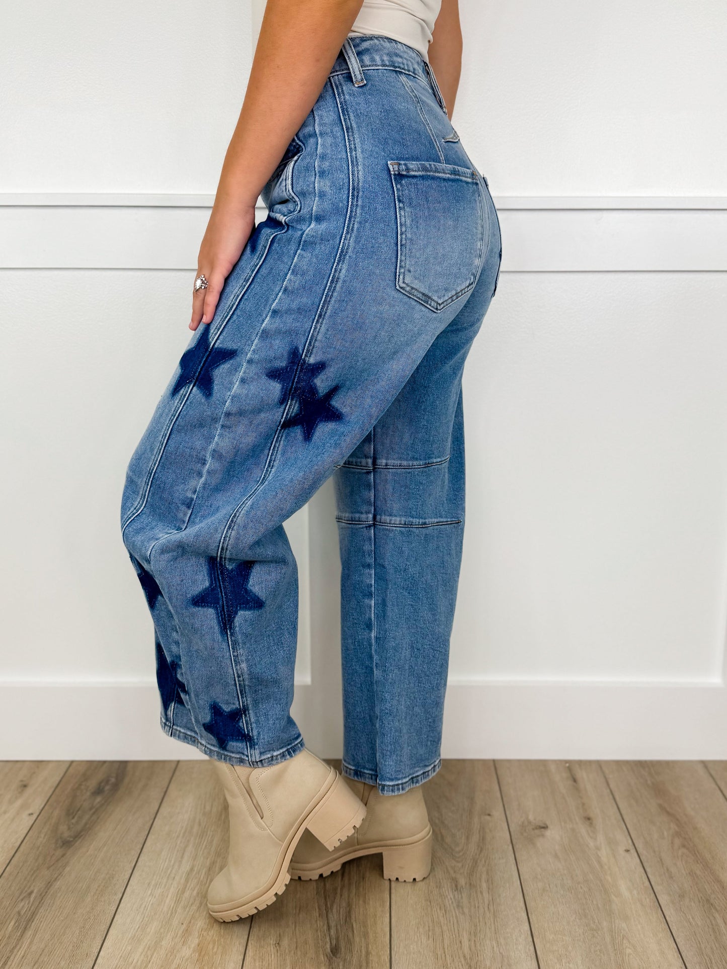 Krystal High-Rise Cropped Barrel Leg Medium Wash Avery Mae Blue Jeans