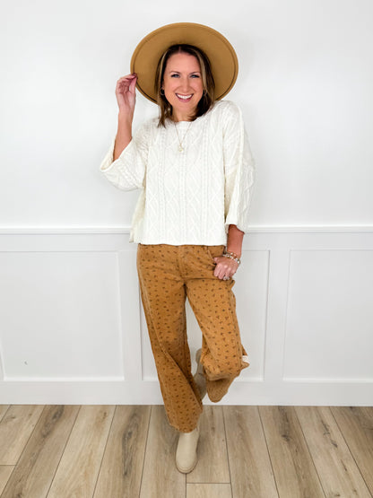 Soft Petals High-Rise Cotton Wide Leg Camel Avery Mae Bottoms