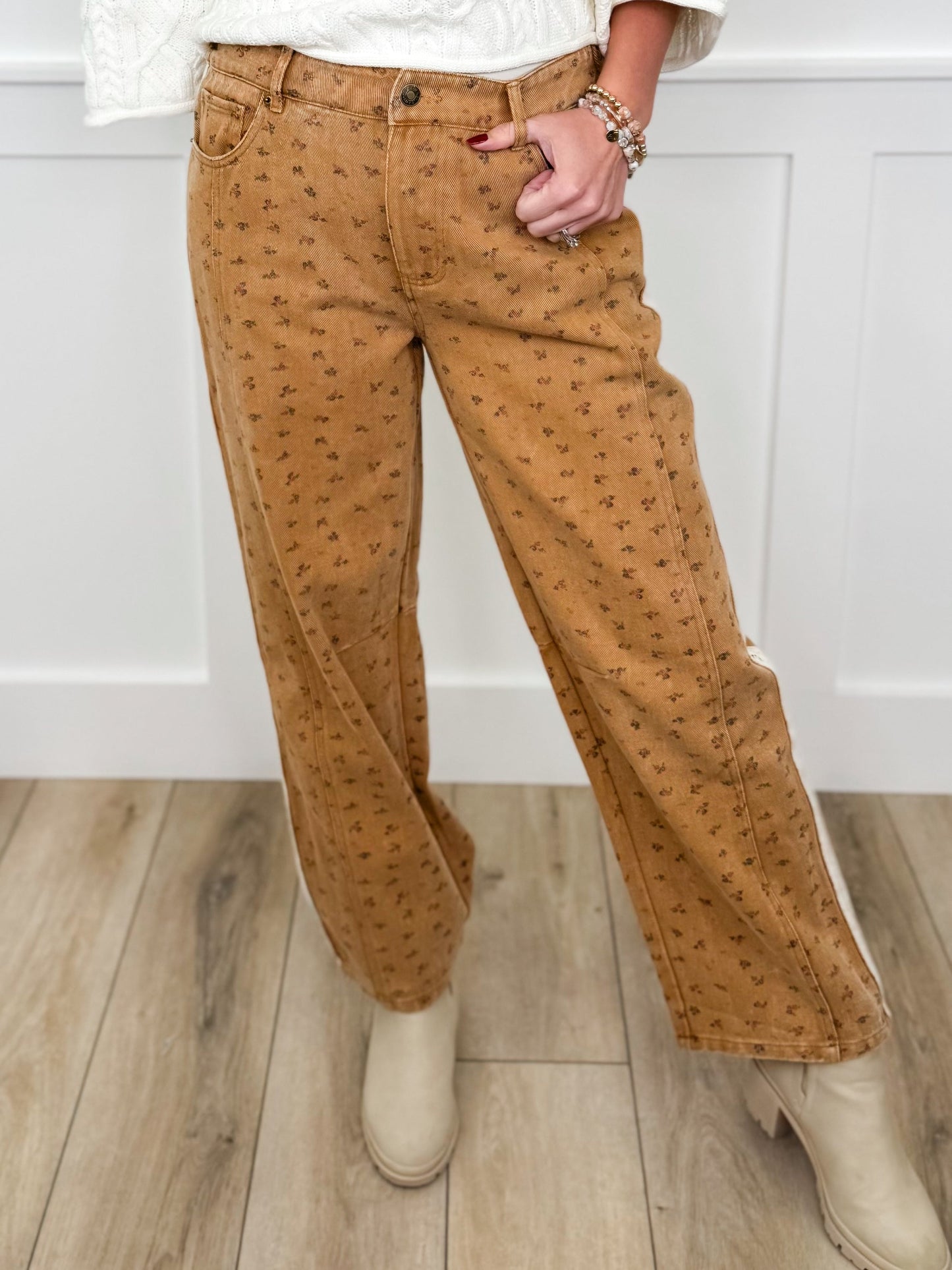 Soft Petals High-Rise Cotton Wide Leg Camel Avery Mae Bottoms