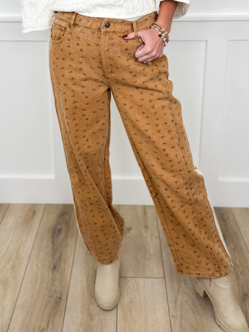 Soft Petals High-Rise Cotton Wide Leg Camel Avery Mae Bottoms