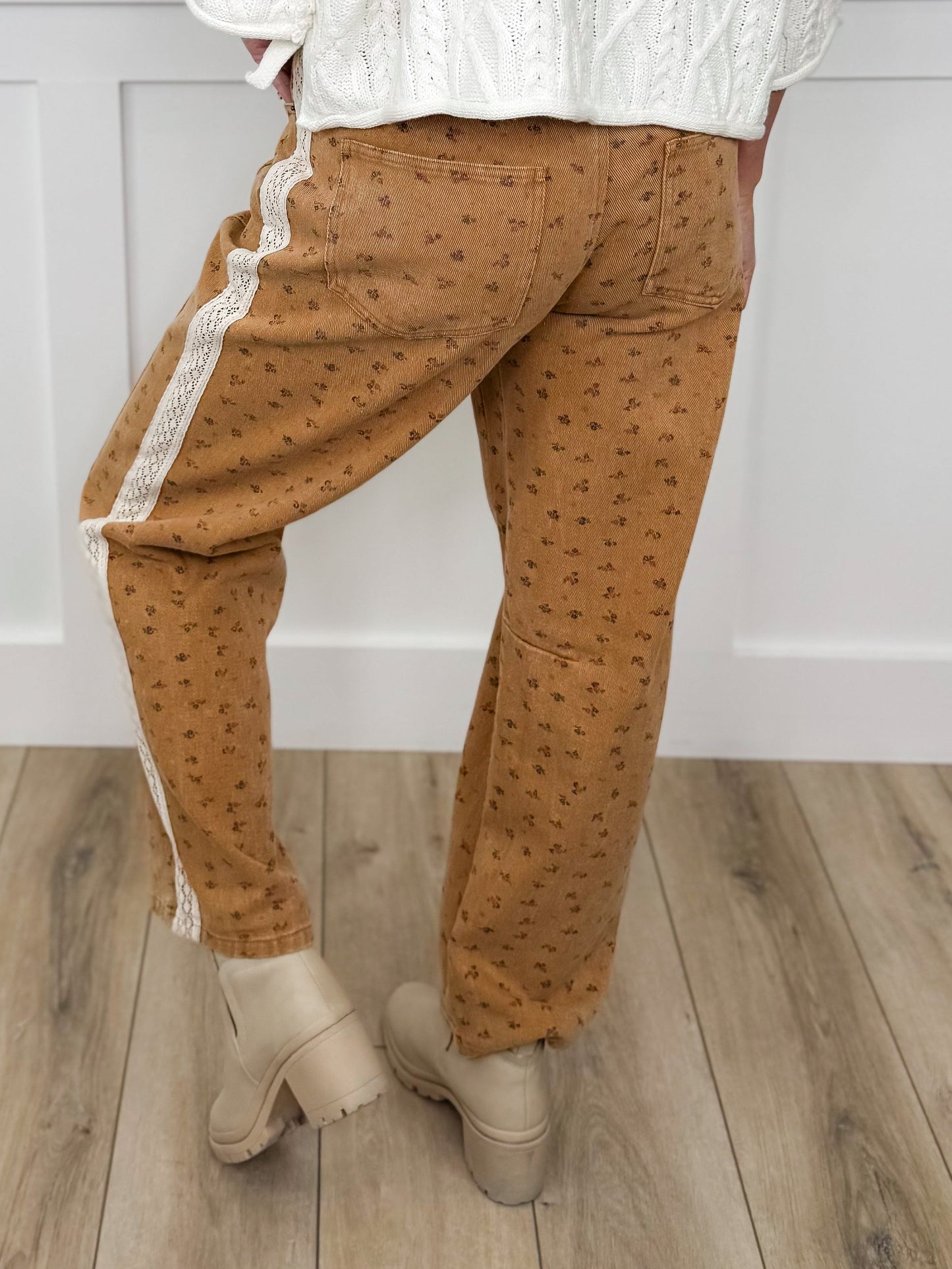 Soft Petals High-Rise Cotton Wide Leg Camel Avery Mae Bottoms