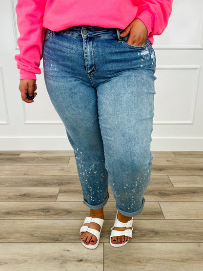 Judy Blue Jovie Mid-Rise Boyfriend Jeans - Medium Wash (Bleached, Distressed)