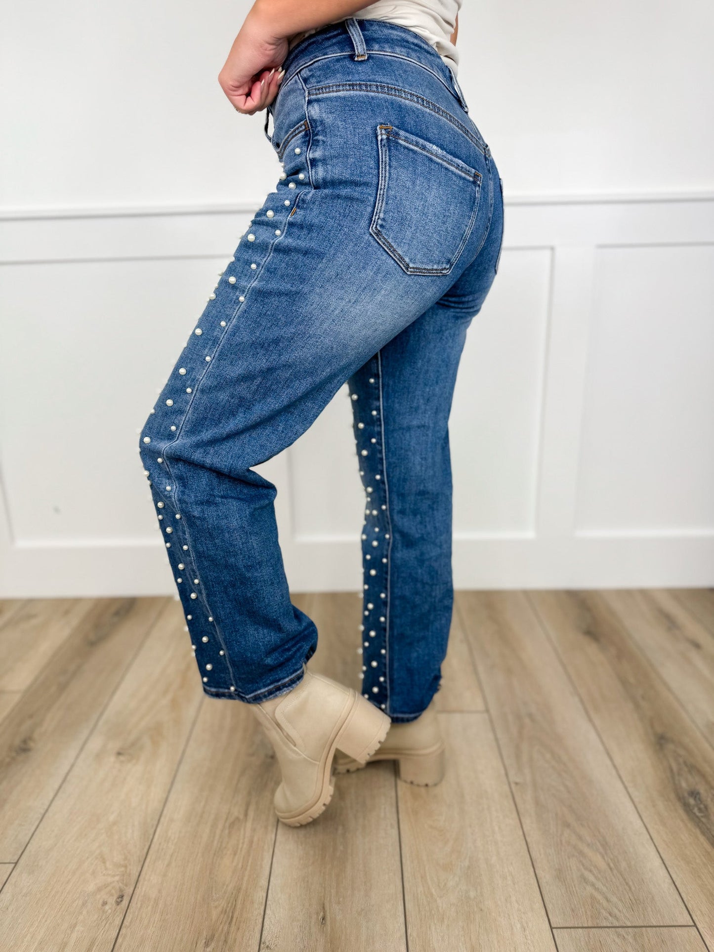 Paige High-Rise Straight Leg Pearl Medium Wash Blue Jeans