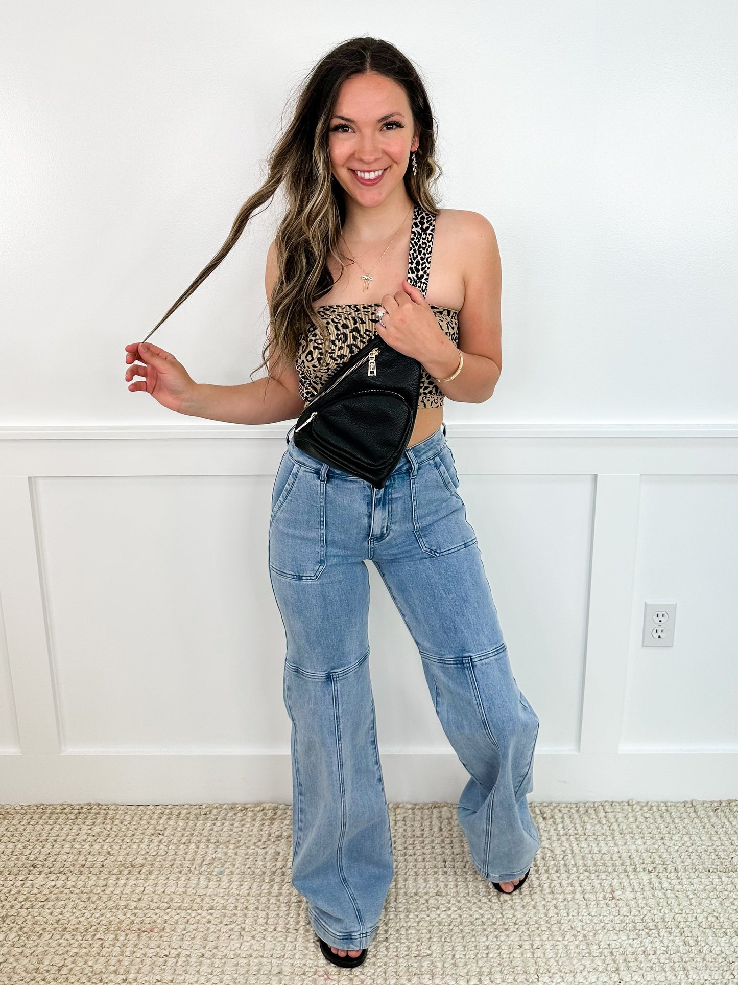 Asking Around High-Rise Cotton Blend Wide Leg Medium Wash Avery Mae Jeans