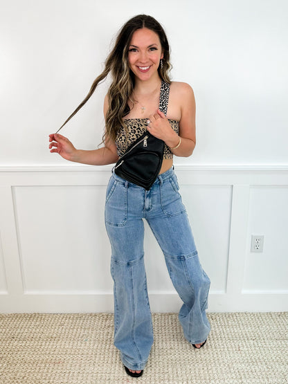 Asking Around High-Rise Cotton Blend Wide Leg Medium Wash Avery Mae Jeans