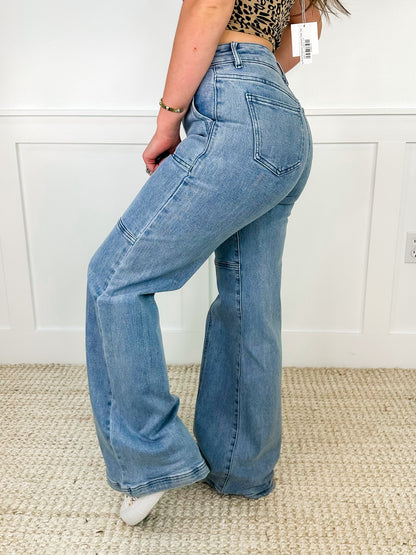 Asking Around High-Rise Cotton Blend Wide Leg Medium Wash Avery Mae Jeans