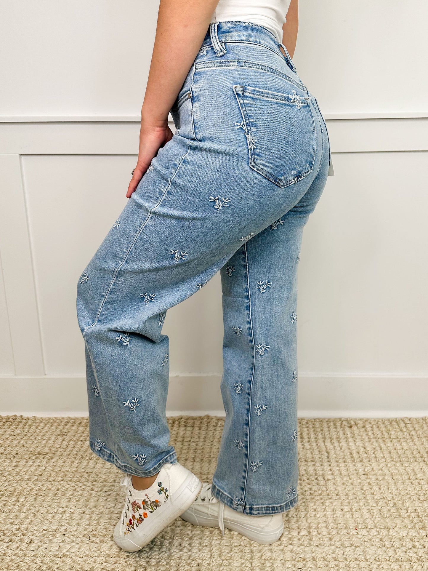 Risen Kayla Tummy Control Wide Leg Jeans - Light Wash (Non-Distressed)